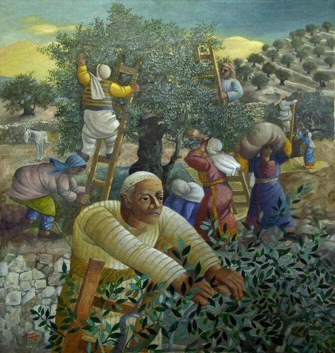 Sliman Mansour, Filistinli Çağdaş Ressam, Zeytin Hasadı.